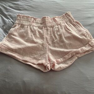 Free People High Waist Blush Pink Linen-Blend Shorts